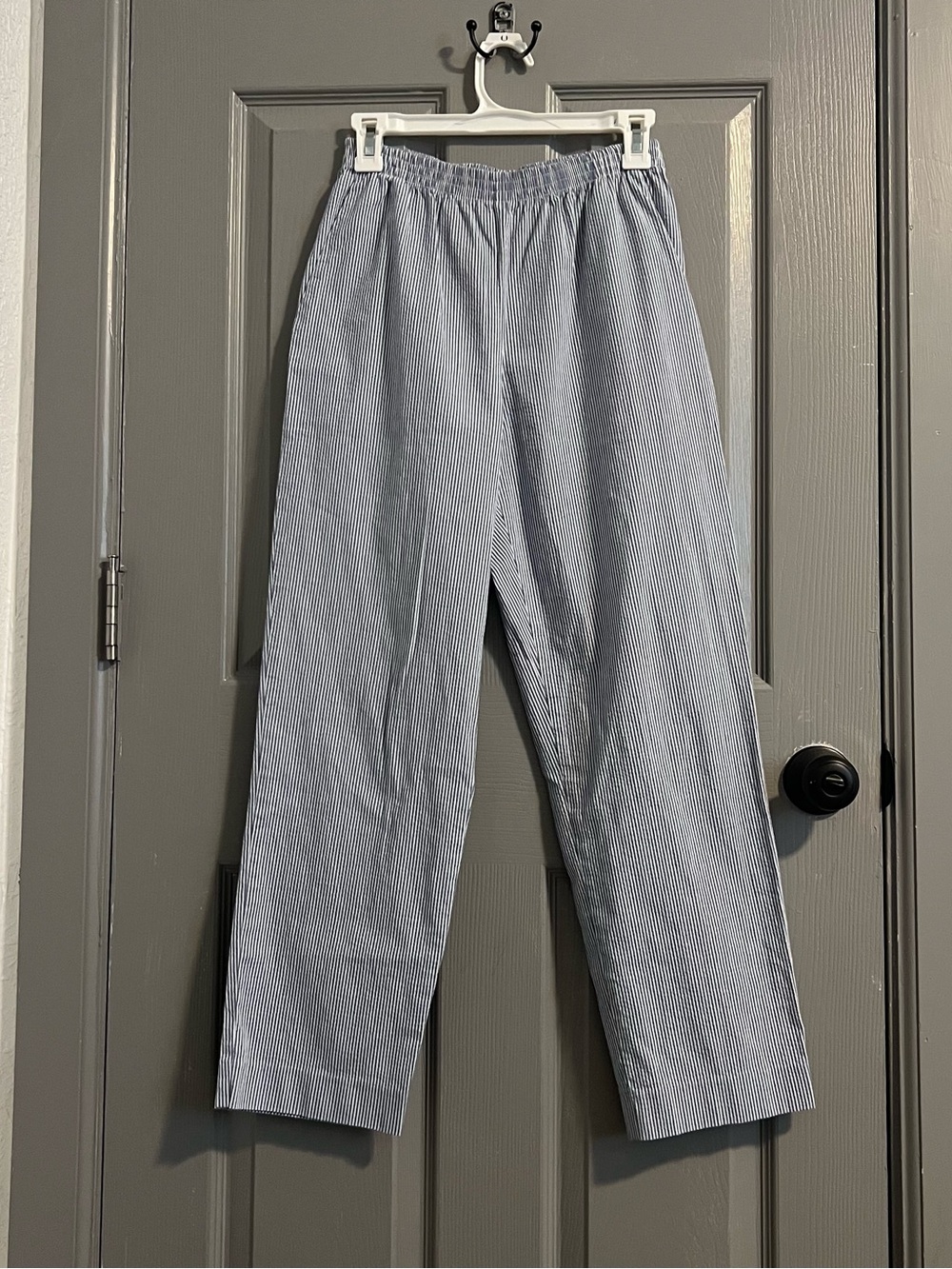 Alfred Dunner Blue White Pinstripe Elastic-Waist Pants Seersucker 6P